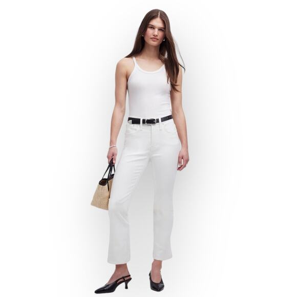 Madewell Denim - Madewell Curvy Kick Out Crop Jeans Women's T28 White Mid Rise Cotton 5 Pocket